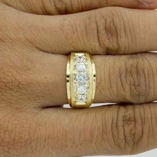 Men's 5-Stone Wedding Band Ring 2Ct Lab Created Diamond 14K Yellow Gold Plated