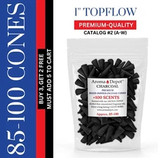 Charcoal 100 Incense Cones 1'' TOP FLOW Hand Dipped For Burner Wholesale Bulk