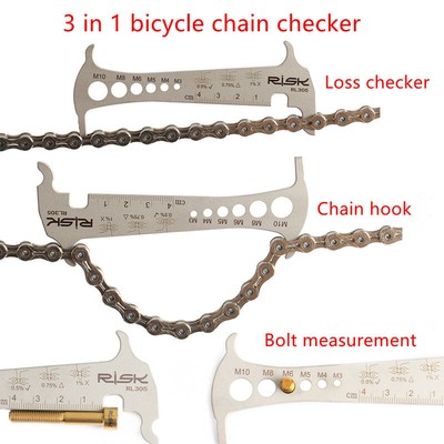 Bicycle Chain Checker Wear Indicator Tool Chain Hook Bolt measurement 3in1