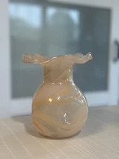 Peach Swirl Art Glass Ruffled Vase by Anthropologie