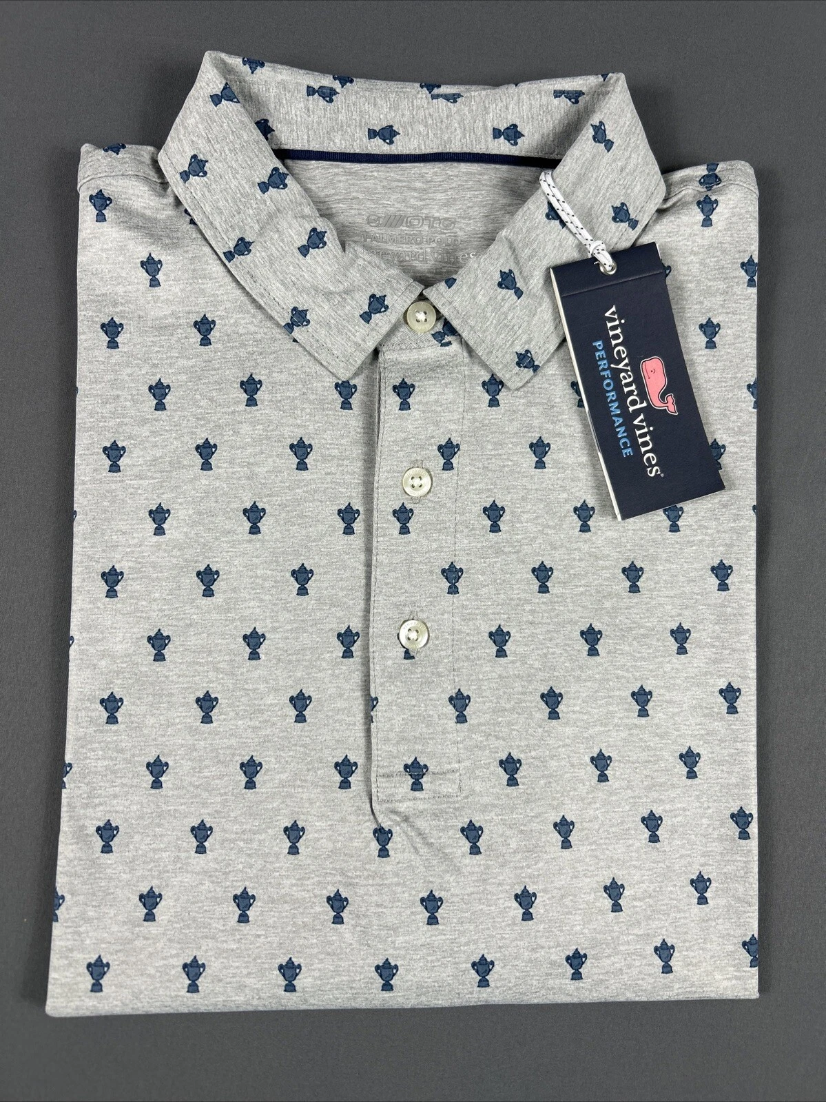 Vineyard Vines Golf Shirt Polo Valhalla Cup Print Palmero Large Gray MSRP $110