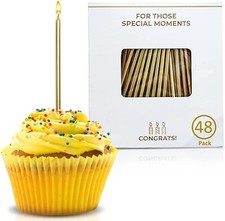 Bundaloo Gold Birthday Candles for Cake - Set of 48 Gold Candles B1