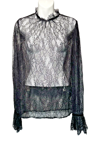 Womens H.M. Sz 4 Long Sleeve Sheer Lace Top Witchy Whimsigoth Romantic Goth