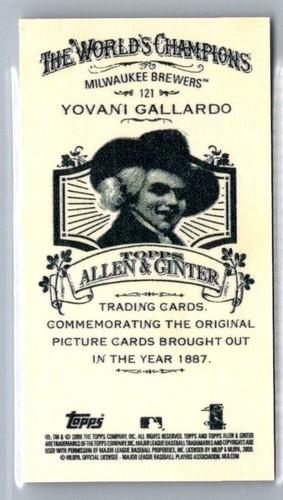 2008 TOPPS ALLEN & GINTER'S BASEBALL MINI  A&G BACK 121 YOVANI GALLARDO BREWERS - Picture 2 of 2