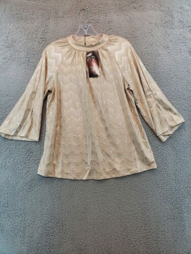 Cocomo Womens Metallic Gold 3/4 Sleeve Top Size Petite Medium NWT
