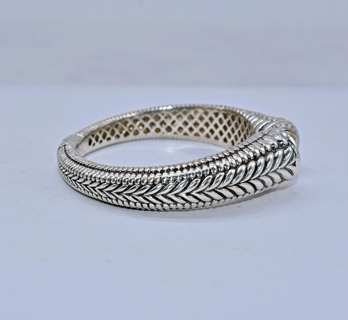 1/2 CT TW White Diamond Sterling Silver & 14 K Yellow Gold Hinged Cuff Bracelet - Picture 4 of 19