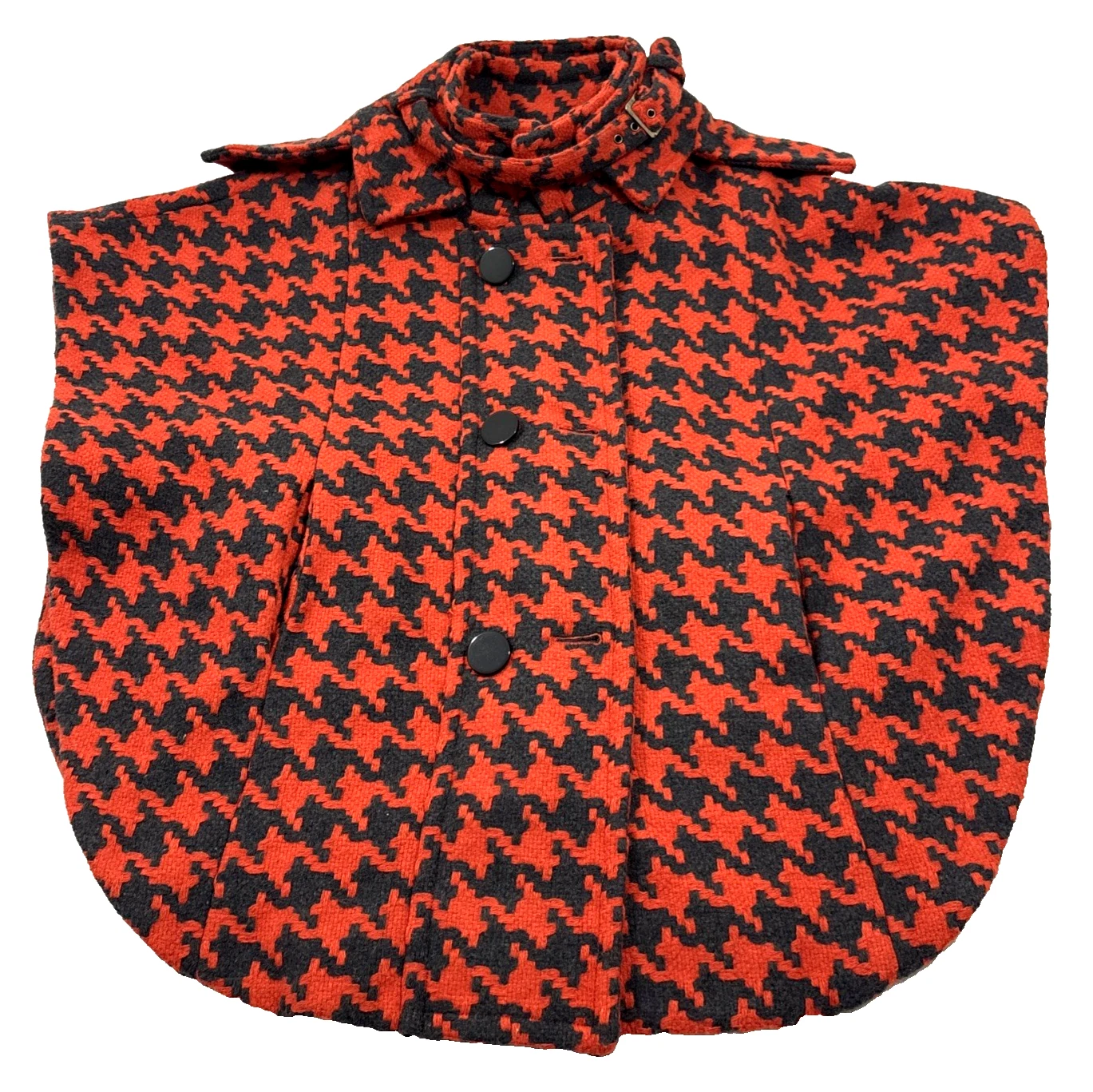 Miss Me Red Houndstooth Wool Blend Cape Sleeveless Women's Size Small Euc Drape