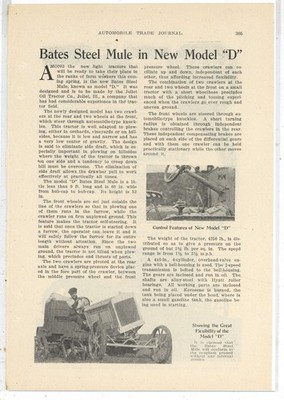 1918 Story & Pics: Joleit Oil Tractor Co. Bates Steel Mule Model D Intro, Specs