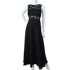 Aidan Mattox Lace Cutout Panel Sheer Long Cocktail Evening Dress Black Size 0