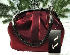 Hyatt satchel from Nina Nickel Frame Satchel Deep Red Tafeta & Silver Hardware