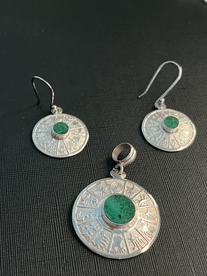 New Peruvian 950 Silver Nazca Lines Calendar Necklace Earrings Set 3pc