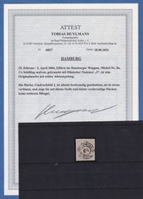 Hamburg 1864 Wappen 1 1/4 Sch. malven Mi.-Nr. 8a Dreiring-O 2 , Attest HUYLMANS