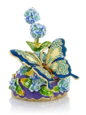 Keren Kopal Butterfly on Flowers Trinket box Decorated with Austrian Crystals