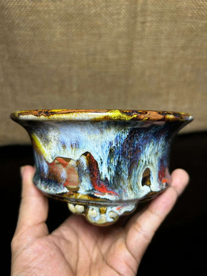 Unique Bonsai tree pot, collection pots , multi layer colored glaze, size 5.5" - Image 2 of 4
