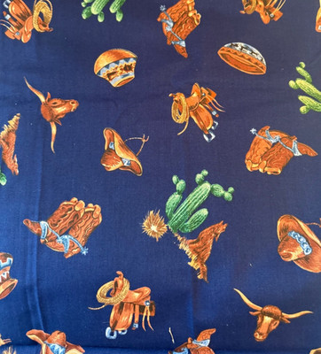 NEW 2 yds x 44'' Cranston Print Works VIP Print Fabric Cactus Bull Cowboy