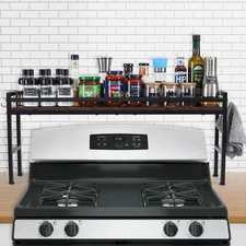 Spice Rack Shelf for Kitchen Stove，Stove Top Shelf with 4 hooks Extra Storage...