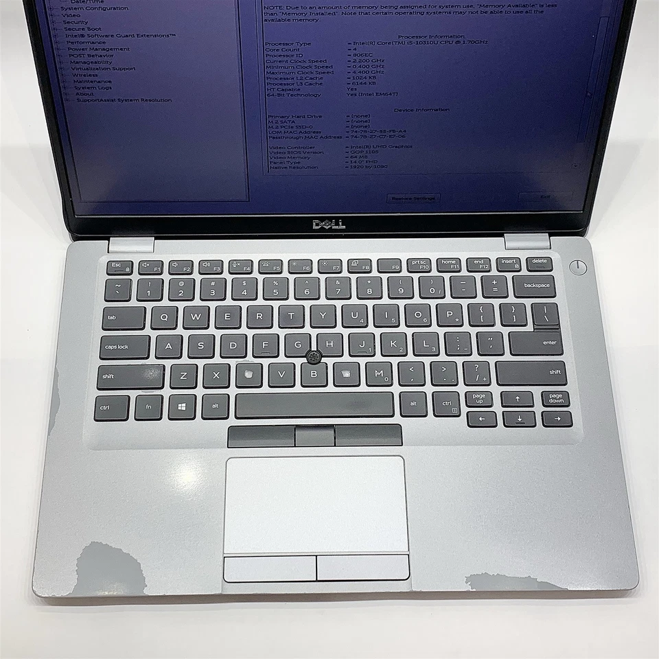 Dell Latitude 5410 Laptop Intel Core i5 10310U 1.70GHZ 14" FHD 8GB RAM NO HDD - Image 3 of 4