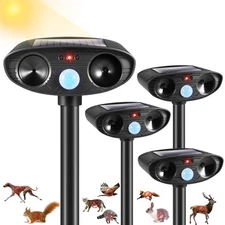 4Pack Rabbit Deterrent Outdoor Solar Ultrasonic Raccoon Repellent Outdoor Ani...