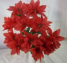 NEW CHRISTMAS 2 Artificial Red Poinsettia Bushes 18" Tall 12 Blooms
