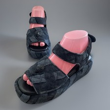 KURT GEIGER LONDON Women's Onyx Denim Quilted Patchwork Platform Sandals Sz 37