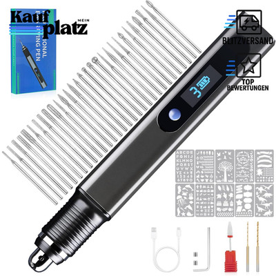Gravierstift Kit Wiederaufladbar 33 Bits 10 Schablonen Multifunktionswerkzeug