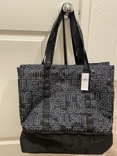 Justice Tote Bag Black Logo Zipper Cheerleading Gymnastics Handle Drawstring NWT