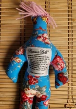 Dammit Doll Blue Floral Pink Hair Stuffed Therapy Stress Relief Support