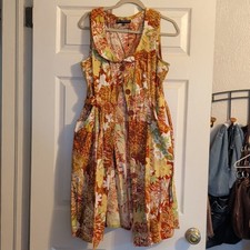 Mlle Gabrielle Orange Floral A-Line Sundress Scoop Neck Sleeveless Knee L