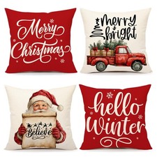 Red Christmas Pillow Covers 18x18 Set of 4, Farmhouse Xmas Decorations Santa ...