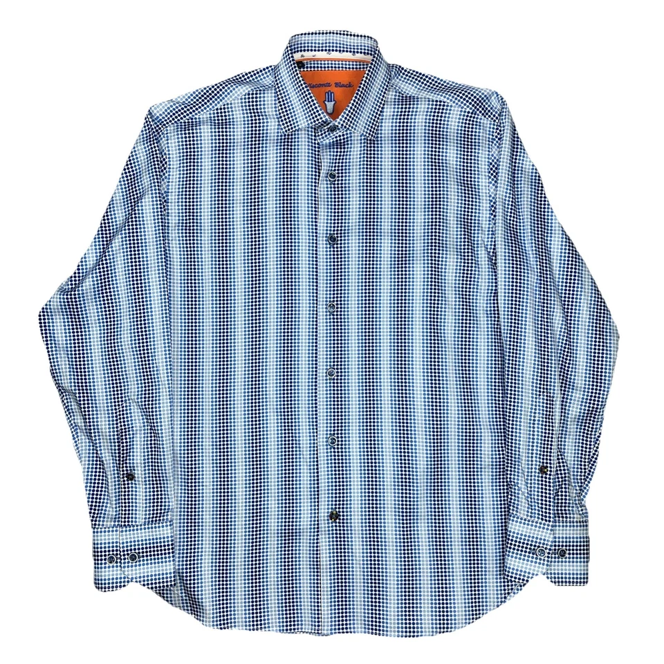 Camisa geométrica Visconti negra para hombre con botones manga larga puños abatibles azul pequeña Foto 2 de 4