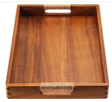 Acacia Wood Serving Tray with Handles, Patters for Serving Food Party, 16.5"