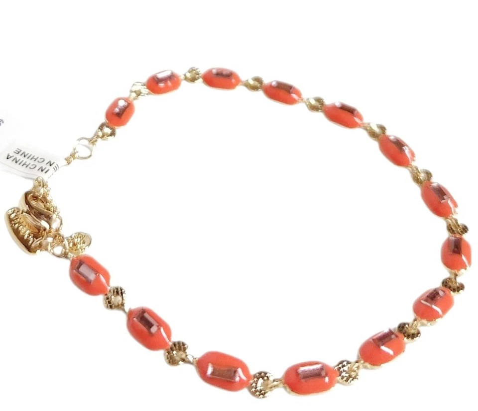 Pulsera Anthropologie Cristal Vinculado Rojo Naranja Chapado en Oro 14k Latón Nueva con Etiquetas Foto 4 de 4