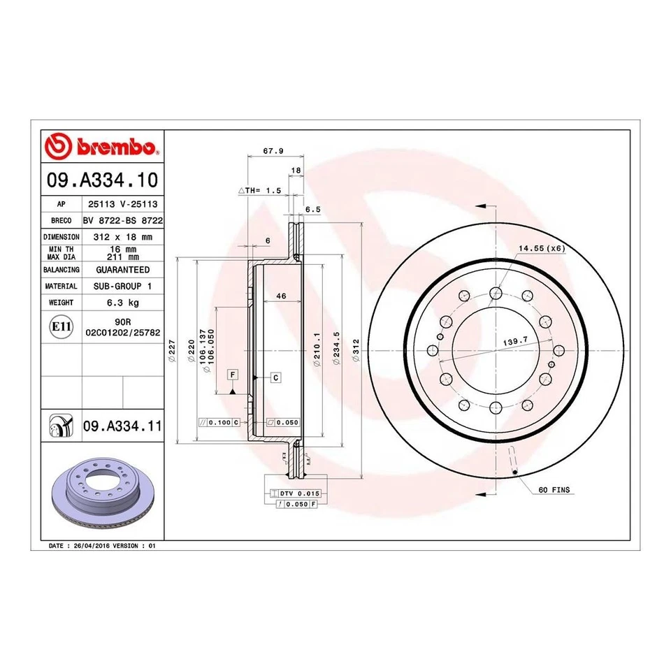 Rotor de freno de disco trasero para Toyota Sequoia 2005 2006 2003-2009 Toyota 4Runner Foto 2 de 4