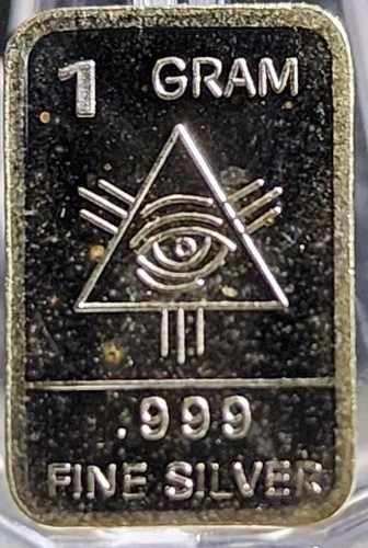 1 Gram .999 Fine Silver Art Bar Ingot. Seeing Eye. Fun & Unique Way To Invest.