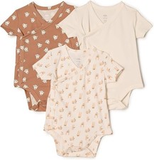 Baby Bodysuit Short Sleeve,  6-12m Side Poppers  Animal Pattern Pack of 3x suits