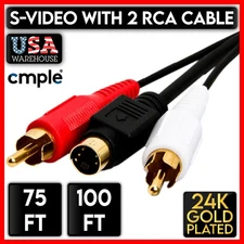 S-Video + 2 RCA Combo Cable 1080p Audio RCA Video SVHS Cord DVD VCR TV Camcorder