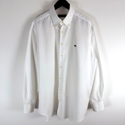 Etro Milano Oberhemd Herren 18 46 3XL weiß strukturiert Baumwolle Italy Designer