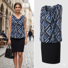 Thistle Size 10 Geometric Cowl Neck Slip Sheer Overlay Stretch Work Style