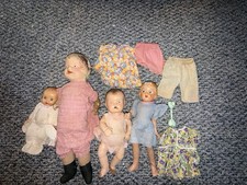 Vintage 1920s-40s Creepy Eyes Horror Baby Doll Composition Lot of 4 Scary