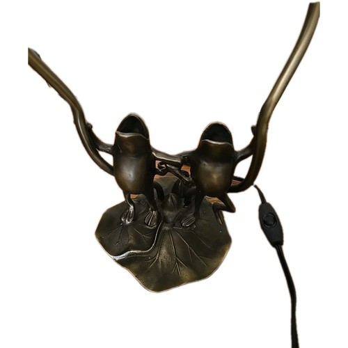 Vintage Tischlampe Frösche singen tanzen Bronzeguss stehend auf Lillypad - Bild 4 von 10