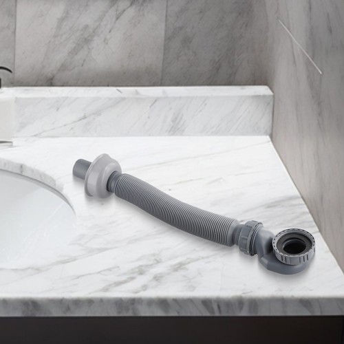 1pc Low Profile Trap Flexible Bathtub Shower Drain Pipe Gray ABS Flat Tub Parts - Bild 5 von 16