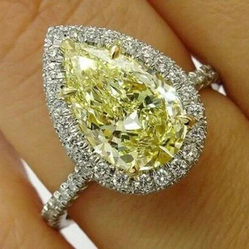 4.00 Ct Certified Pear Shape Natural Yellow Diamond Ring VVS1 White Gold Finish