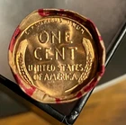 1 roll of UNSEARCHED wheat pennies w/Brilliant Uncirculated cent on one end