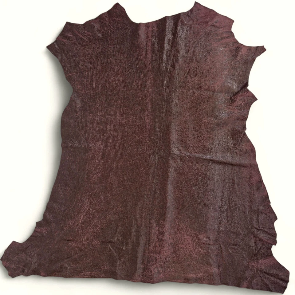 Cuero de gamuza de cordero italiano genuino envejecido piel agrietada borgoña 4,4 pies cuadrados Foto 2 de 4