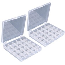 AKIRO 25 Slots Empty Bobbins Spools Box, 12 cm x 10.5 x 2.5 cm, Clear