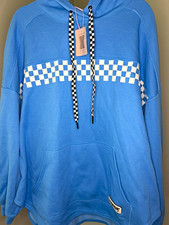 New Savage X Fenty Women's Blue Check Pullover Hoodie Oversized Fleece Pockets M