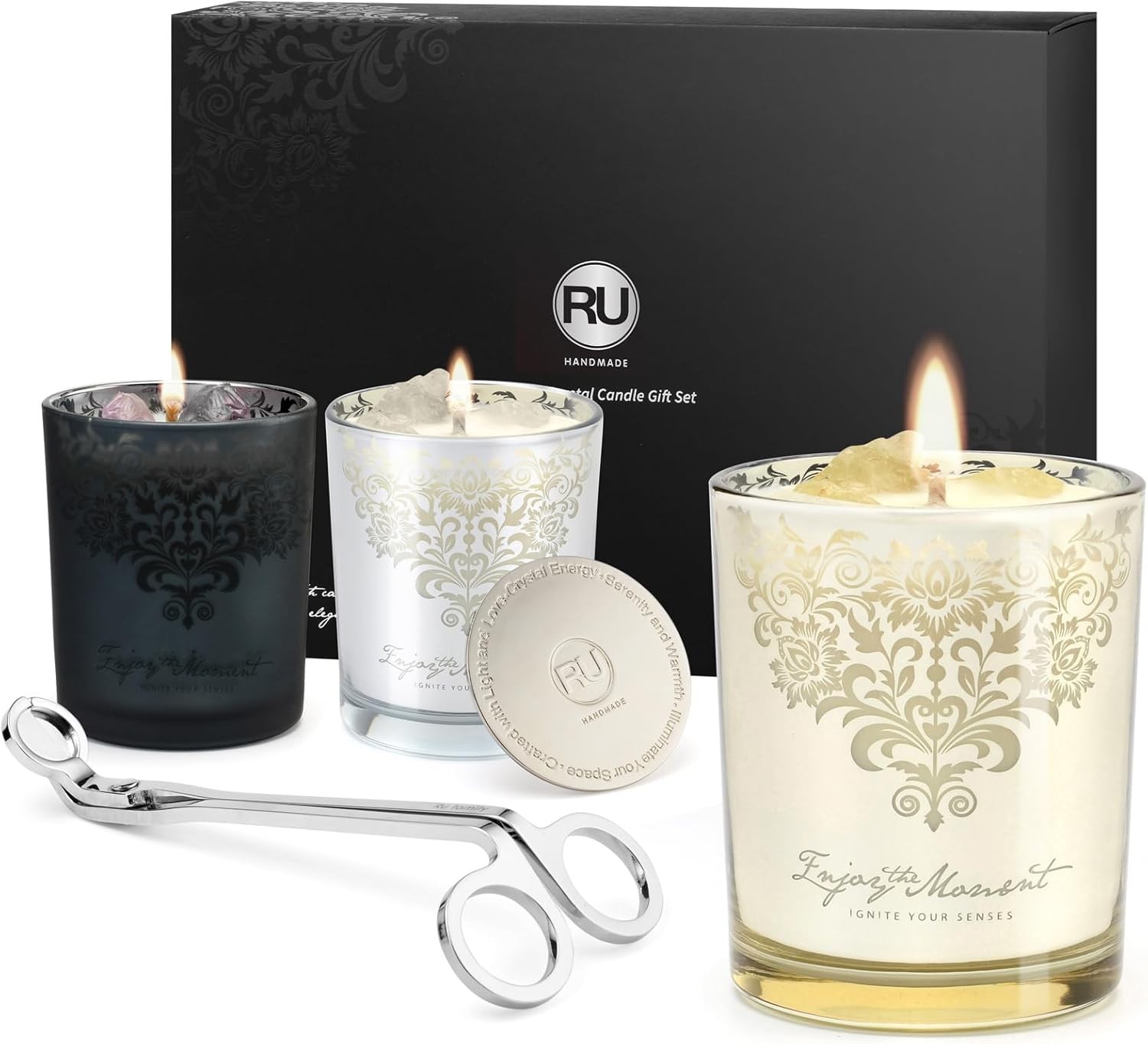 Luxury Scented Candle Gift Set &ndash; 3&times;7oz Crystal Glass Soy 