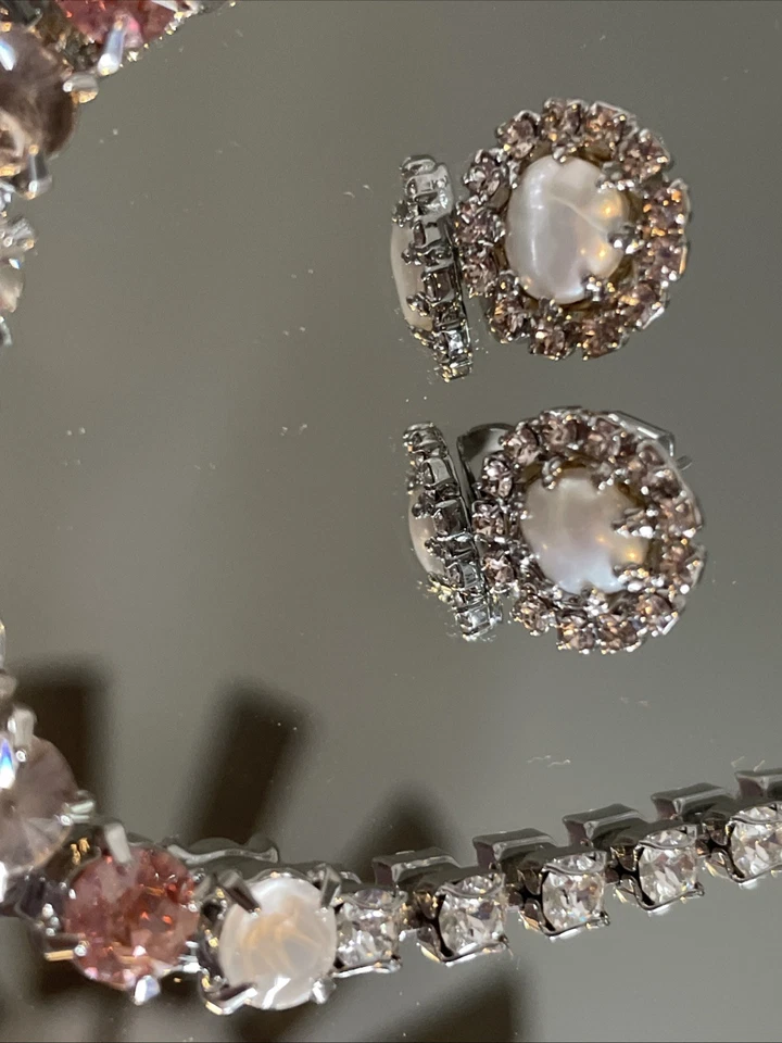 NUEVO SIN ETIQUETAS SORRELI CUARZO ROSA Y BLANCO IMPRESIONANTE PULSERA Y PENDIENTES A JUEGO!! Foto 2 de 2