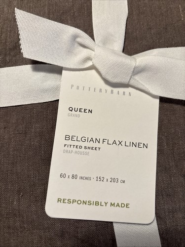 Pottery Barn Classic Belgian Flax Linen QUEEN Fitted Sheet Cafe Noir Brown - Picture 2 of 4