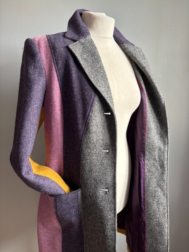 ABRIGO PAUL SMITH 100% LANA 12 14 46 Chaqueta Larga Línea Bloque Morado ETIQUETA NEGRA - Imagen 13 de 19